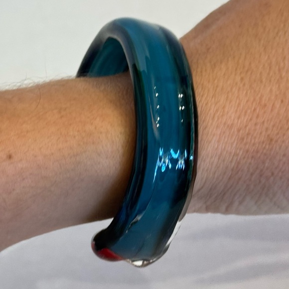 Vintage Hand Blown Art Glass Cuff Bangle Bracelet Aqua Blue Artisan Made - Picture 6 of 14